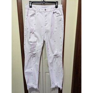 Tinseltown Juniors/Woman's White Daisy Embroidery Distressed Jeans Size 13